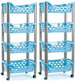 Plasticforte trolley - 2x - keukentrolley op wieltjes - 4-laags - turquoise - kunststof - 40 x 88 cm - opbergtrolley