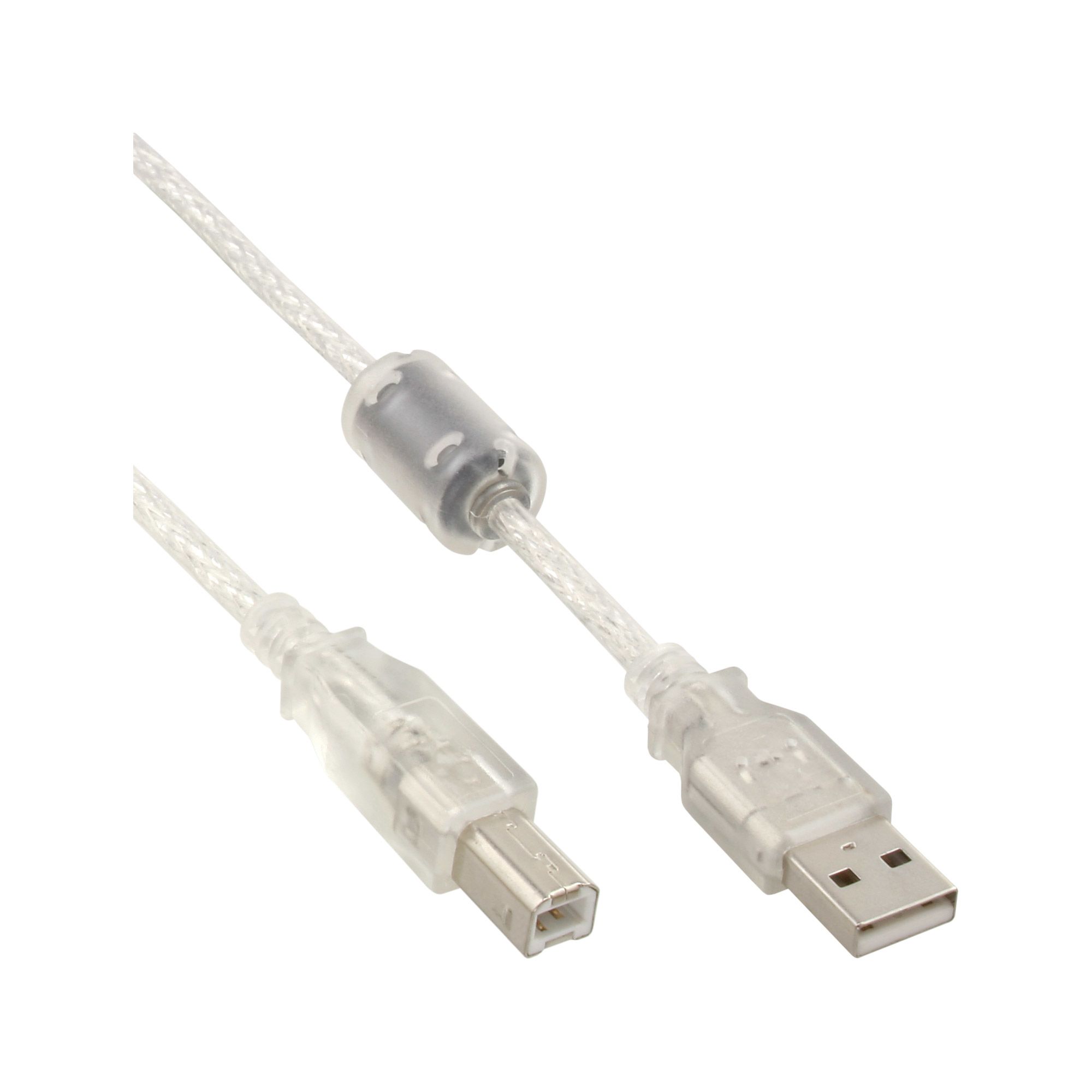 USB 2.0 Cable - A to B - 0.5m - Transparent
