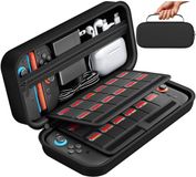 Nintendo Switch 2 Housse Adaptée pour Nintendo Switch 2 - Housse de Protection Organiseur de Cartes de Jeu - Étui de Voyage - Espace de Rangement Supplémentaire pour 24 Cartes de Jeu, Cartes SD, Chargeur, Joy Cons - Résistant à l'eau - Housse de Rangement Noir