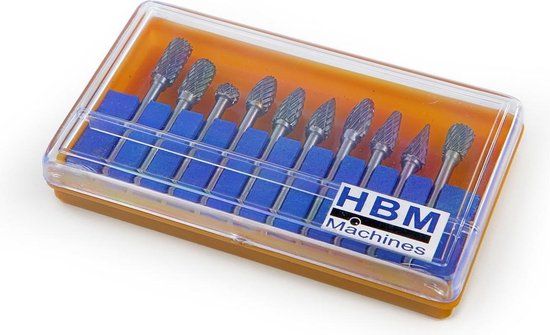HBM 10-delige HM Frezenset Model 2, 3 mm Opname, Eindmolen voor Aluminium, Metaal en Staal