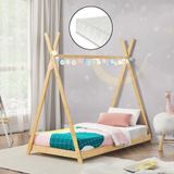en.casa Kinderbed Vimpeli met matras, 90 x 200 cm, bamboe