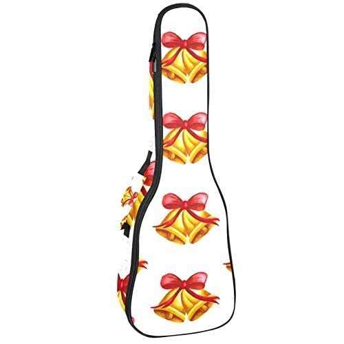 Mersov Concert Ukelele Rugzak, Heavy Duty Ukelele Case Bag met Opslag, Sopraan Concert Tenor Ukelele 10MM Gewatteerde BagBlack SchapenKerst Gele Klokken Vrolijk Kerstfeest