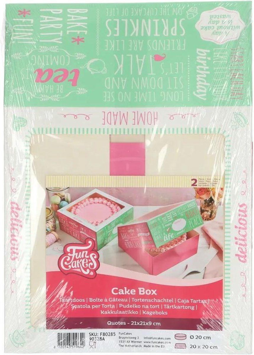 FunCakes Taartdoos Quotes - 21x21x9 cm - 2 dozen