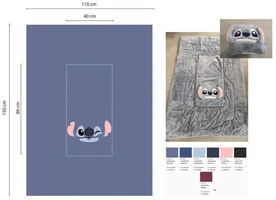 Lilo en Stitch Fleece Plaid + Kussen 100 x 150 cm - 40 x 40 cm - Polyester - Blauw