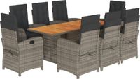vidaXL 9-delige Tuinset met Kussens, Grijs, Polyrotan