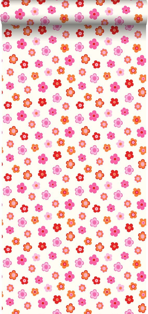 Esta Home behang vintage bloemetjes roze, koraal rood en oranje - 138725 - 53 cm x 10,05 m