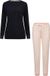 By Louise Dames Winter Pyjama Set Lang Badstof Donkerblauw/Roze Gestreept - Maat M