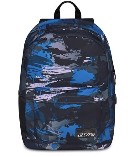 Seven Ischoolpack schoolrugzak, blauw, Amerikaanse rugzak met geïntegreerde powerbank en tablettas, school, kinderen en jongeren, Blauw, Eén maat, modern