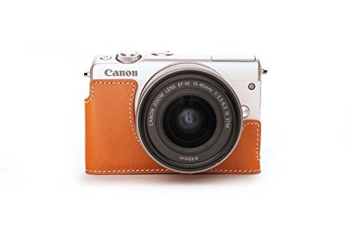 TP Handgemaakte Echt Lederen Half Camera Case Bag Cover voor Canon EOS M100 - Sandy Brown
