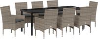 vidaXL Tuin Eettafel Set 9-delig Grijs Polyrattan