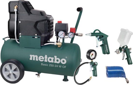 Metabo Basic 250-24 W OF Compressor + LPZ-4 toebehorenset - 24L - 8 bar - Olievrij