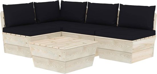 vidaXL 5-delige Loungeset met kussens pallet vurenhout