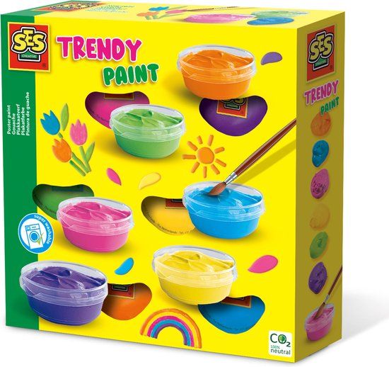 SES Creative SES Plakkaatverf Trendy - 6 heldere kleuren - Goed uitwasbaar