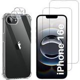 Phonillico® Schokbestendig hoesje voor iPhone 16e en 2 schermen van gehard glas en 2 camerabeschermers