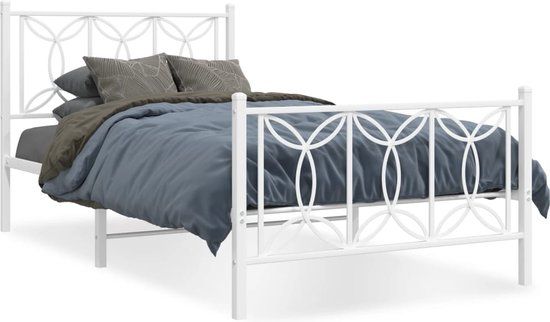vidaXL Bedframe met hoofd- en voeteneinde Metaal Wit 100x200 cm