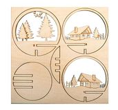 Rayher 63060505 houten delen om in te steken, Cabana, 5 stuks, diameter 7,5 cm, FSCMixCred Natuur