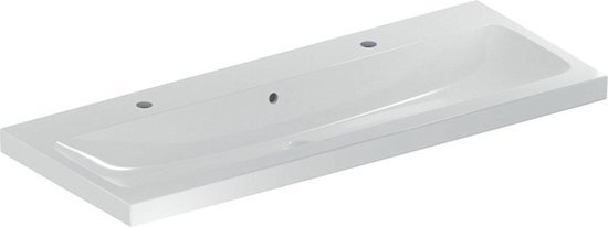 Geberit Icon Light wastafel 120x48x16cm 1 wasbak 2 kraangaten Links en rechts met overloopgat Keramiek Wit glans 501837001