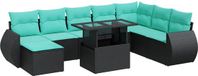 vidaXL 9-delige dining loungeset met kussens, zwart, polyrattan