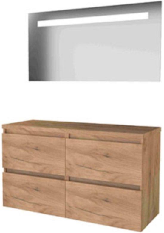 Basic Line Economic 46 Badkamermeubelset - 120 x 46 cm - Greeploos - 4 Lades - Wastafelblad - Spiegel met LED Verlichting - Whisky Oak