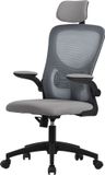 ML-Design Ergonomische bureaustoel grijs netweefsel met verstelbare hoofdsteun en wielen