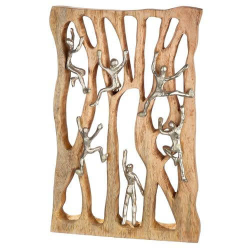 GILDE Wandobject Climbing Wall van mangohout - natuurlijke kleuren - rechthoekig - hoogte 43cm x breedte 26cm - klimmotief