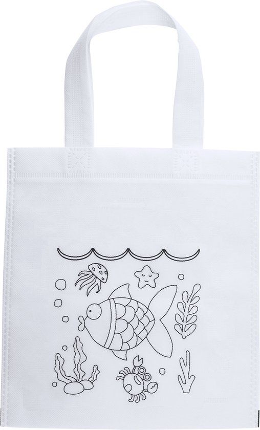 Roly Inkleurtasje met Krijtjes 'Vissenprint' - Zwart/Wit - Vanaf 4 jaar