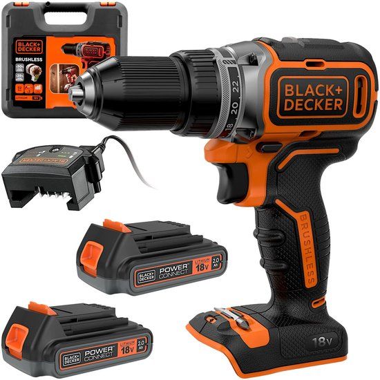 BLACK+DECKER BL186K1B2-QW Brushless Accu Schroef-/Boormachine - 18V - Incl. 2x Accu's, Lader & Koffer