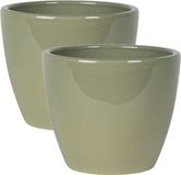 Ter Steege Bloempot - 2x - groen - Scandinavische look - glanzend - keramiek - 18 x 16 cm
