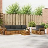 vidaXL - Bank loungeset - 6 zitplekken - Natuurlijk en antraciet - Acacia hout