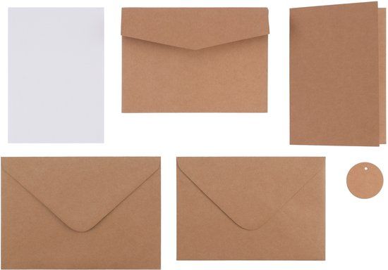 Florence Blanco Kaarten met Envelop - 75 Witte & Kraft Kaarten met 50 Enveloppen, 50 Labels & 15m Jute Touw - Glad - 300 g, 250 g, 120 g