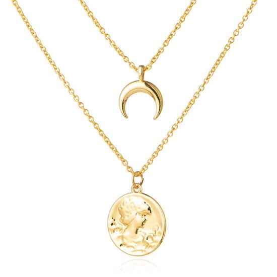 LGT JWLS LGT Jewels Multilayer Ketting Coin 2 Lagen Goudkleurig