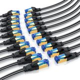 Primewire platte LAN-kabel set van 20 stuks, CAT 8, 40 Gbit/s netwerkkabel met RJ45-connectoren, afgeschermd, katoenen omhulling, vergulde contacten, Ethernet, 20 stuks, 0,25 meter, zwart