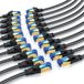 Primewire platte LAN-kabel set van 20 stuks, CAT 8, 40 Gbit/s netwerkkabel met RJ45-connectoren, afgeschermd, katoenen omhulling, vergulde contacten, Ethernet, 20 stuks, 0,25 meter, zwart