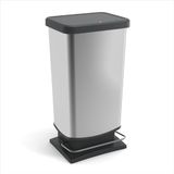 Rotho Paso vuilnisemmer 40l - pedaalemmer met deksel - zilver metallic