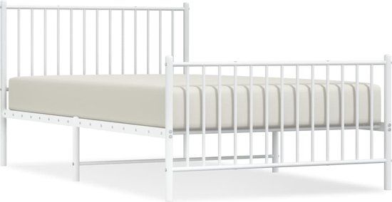 vidaXL Bedframe met hoofd- en voeteneinde Metaal Wit 107x203 cm