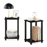 Furinno Simplistische bijzettafeltjes, set van 2, 2-laags kleine bijzettafels met open plank, eenvoudige montage, gereedschapsloze nachtkastjes, nachtkastje, voor woonkamer, slaapkamer, espresso