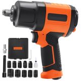 StarTech Latios Luchtslagsleutel - Pneumatische slagmoersleutel 1,27 cm (1/2 inch) aandrijving - Hoog koppel tot 2000 Nm - Lichtgewicht - 11-delige CR-V slagdoppenset - Met draagtas