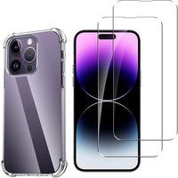 Phonillico® Schokbestendig hoesje voor iPhone 14 PRO MAX en 2 gehard glas schermbeschermingsfilm