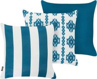 Beliani BASSWOOD - Tuinkussen set van 3 - Wit/Blauw - Stof