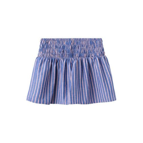 Mango Kids gestreepte korte rok met smockwerk - blauw