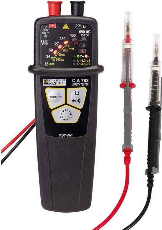 Chauvin Arnoux C.A 762 IP2X Tweepolige spanningstester CAT IV 600 V LED, Akoestisch