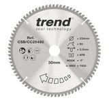 Trend Houtverstekzaagblad, diameter 254 mm, 30 mm boring, 80 tanden, 3 mm snijvoeg, -5° haak, TCT, extra fijn oppervlak, CSB/CC25480