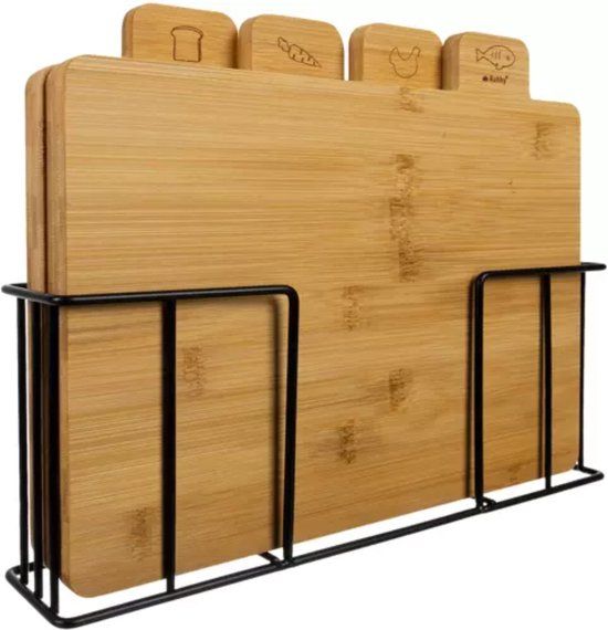 Ruhhy Bamboe Snijplankenset met Houder - 4 Delig - Hygiënisch en Duurzaam