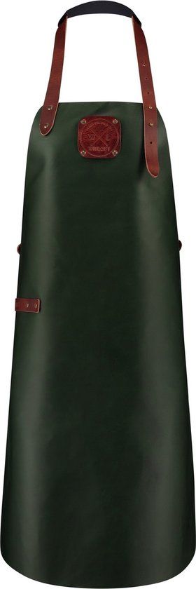 Merkloos Witloft - Classic Leren Schort XXL Groen/Cognac | Handgemaakt Leren Schort | BBQ, Koken & Werkplaats