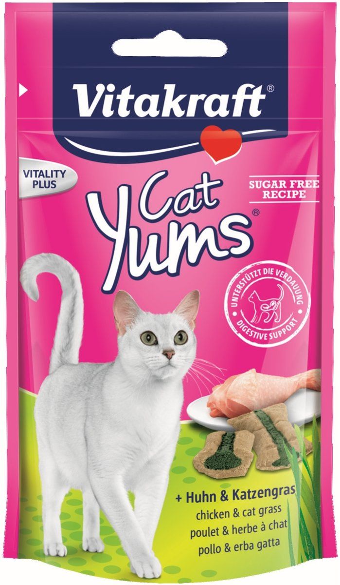 VITAKRAFT Cat Yums Kip & Kattengras - Kat - Snack - 3 x 40 gr