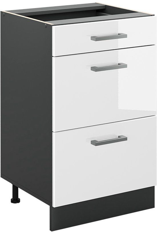 Vicco Keukenonderkast R-Line, Wit Hoogglans/Antraciet, 50 cm zonder werkblad