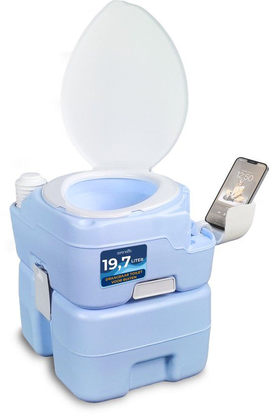 SereneLife Draagbaar Toilet, 20 l, 120 Spoelbeurten, Afneembare Afvaltank met Handspuit en Telefoonhouder