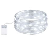yefix Led-lichtsnoer met witte batterijen, 5 meter, met 50 leds voor binnen en buiten