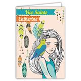 Afie 68-1074-B Levendige Kaart Saint Catherine 25 november voor jong meisje tiener vrouw illustratie veren vogels dromenvanger - met witte envelop