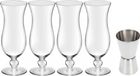 Royal Leerdam 4x Cocktailglazen / blue hawaii glazen transparant 440 ml - Met RVS maatbeker / barmaatje 2-in-1 15/30 ml